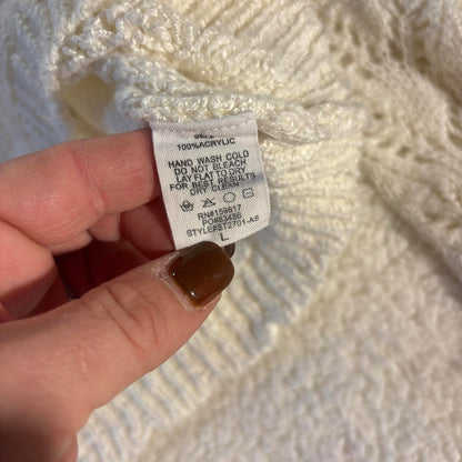Women’s Altar’d State Knit Cropped Sweater Size L Ivory Scalloped Hem