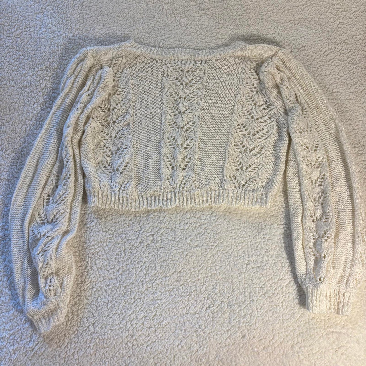 Women’s Altar’d State Knit Cropped Sweater Size L Ivory Scalloped Hem