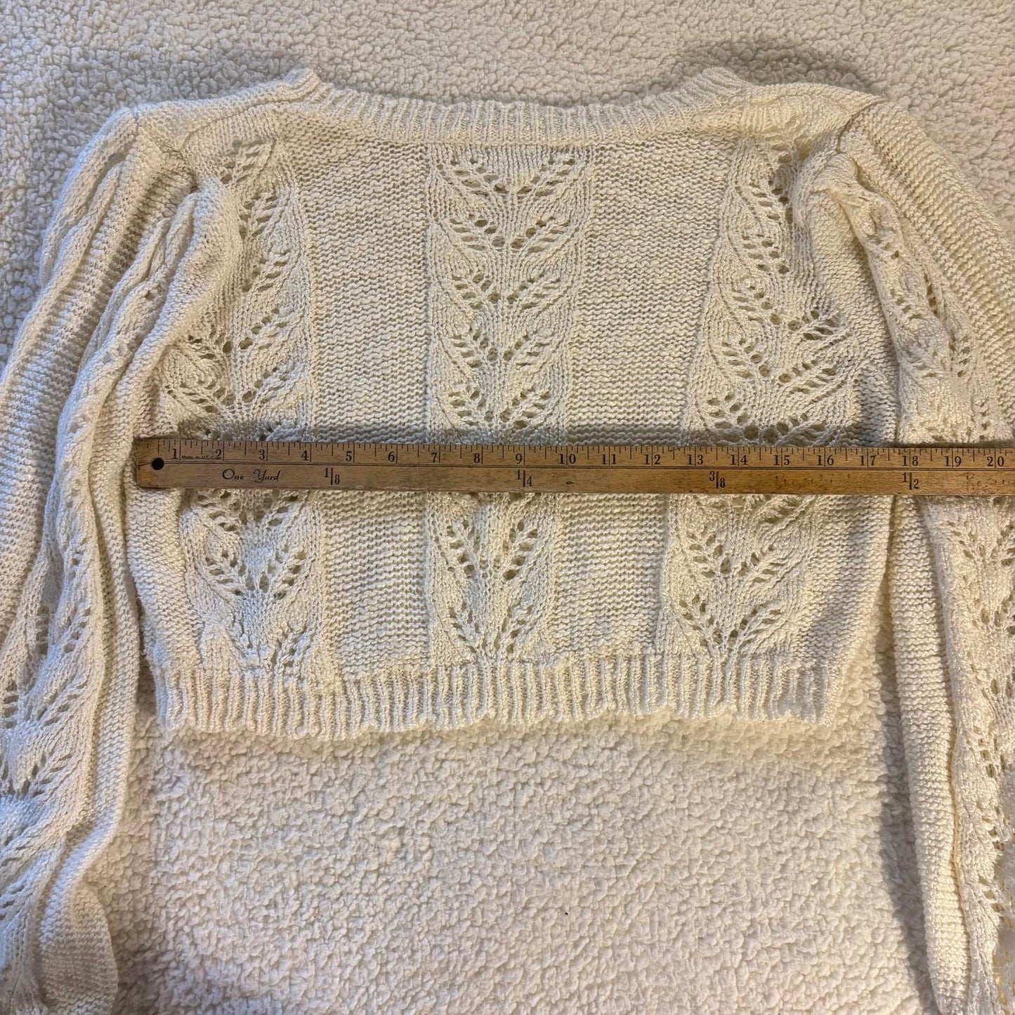 Women’s Altar’d State Knit Cropped Sweater Size L Ivory Scalloped Hem