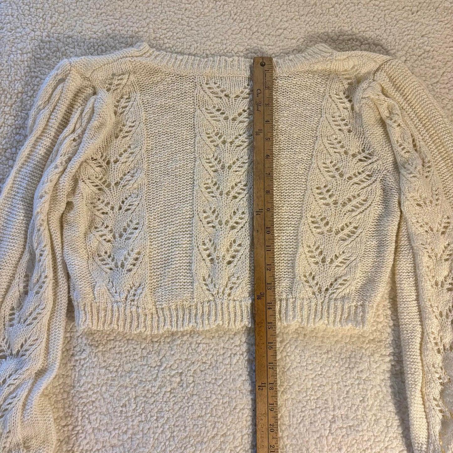 Women’s Altar’d State Knit Cropped Sweater Size L Ivory Scalloped Hem