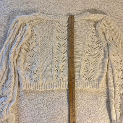 Women’s Altar’d State Knit Cropped Sweater Size L Ivory Scalloped Hem