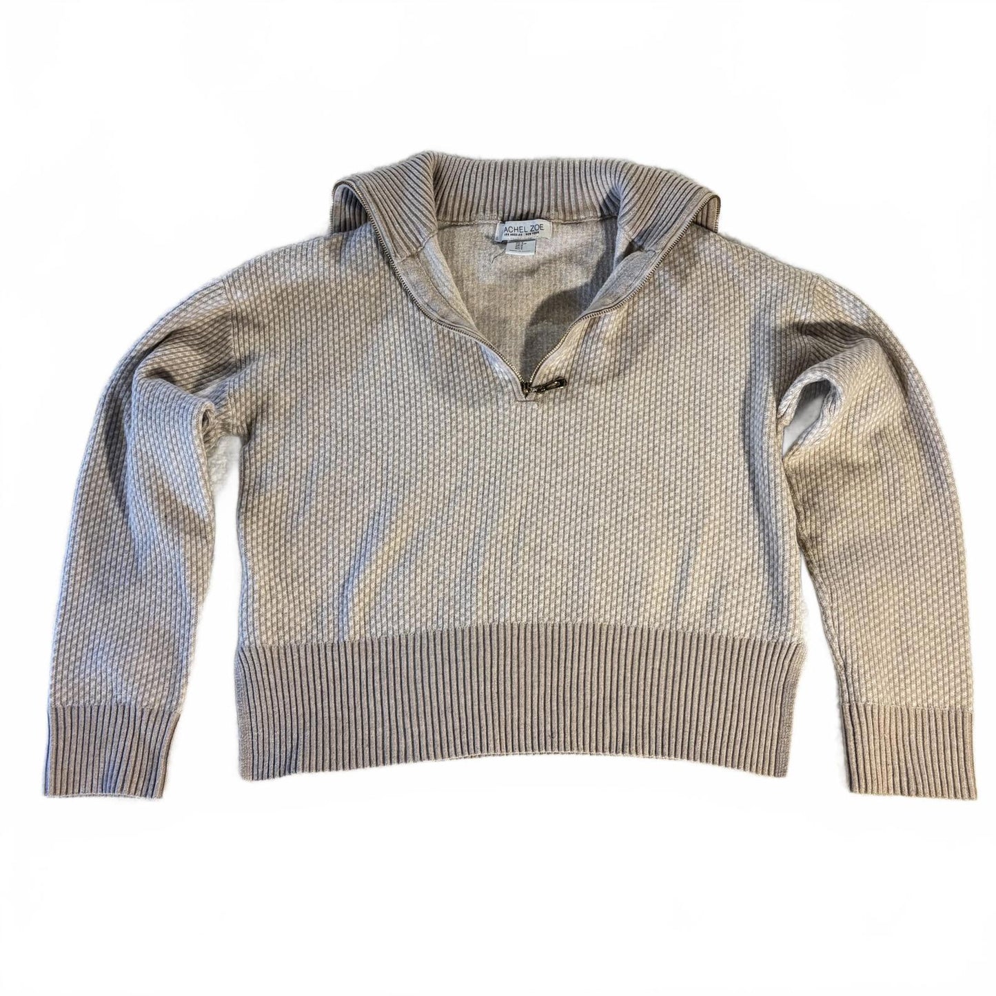 Rachel Zoe Cropped 1/4 Quarter Zip Sweater, Cream/Beige, Small Preppy Casual