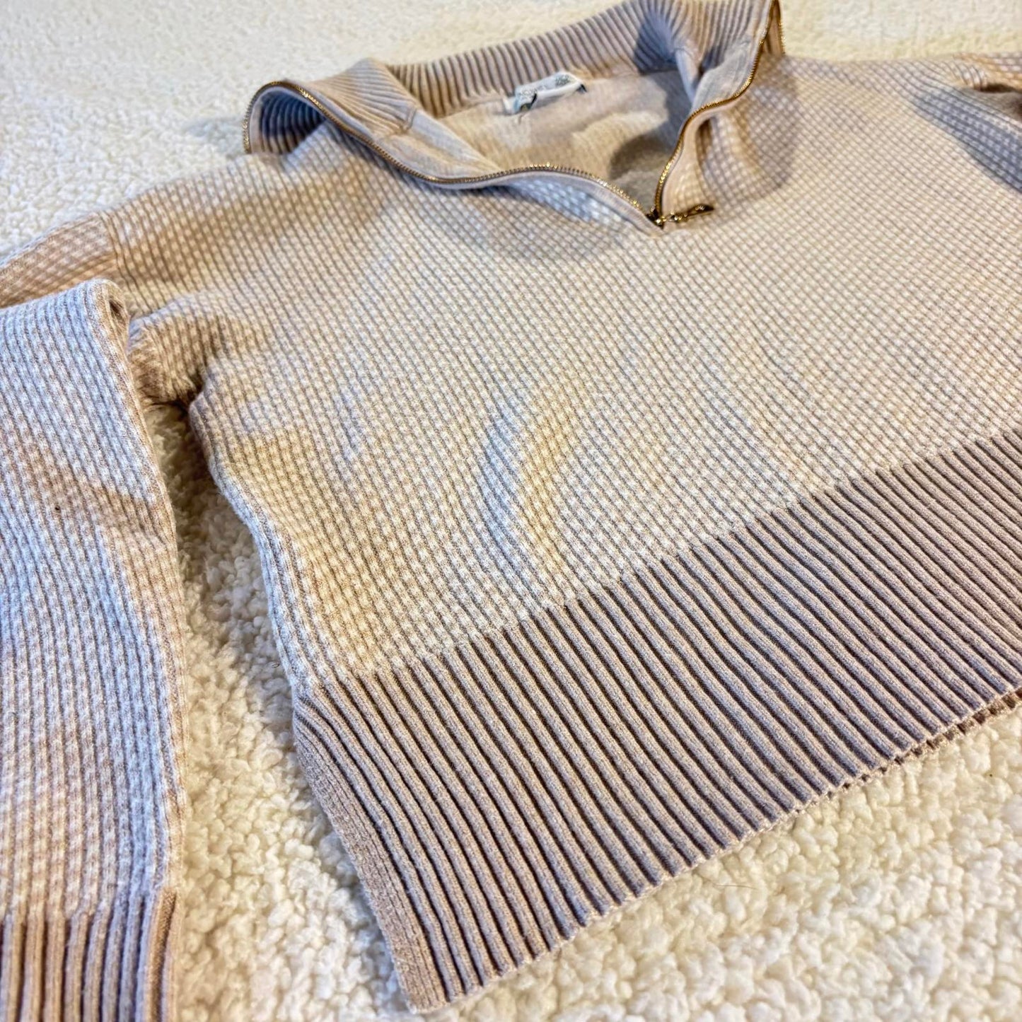 Rachel Zoe Cropped 1/4 Quarter Zip Sweater, Cream/Beige, Small Preppy Casual