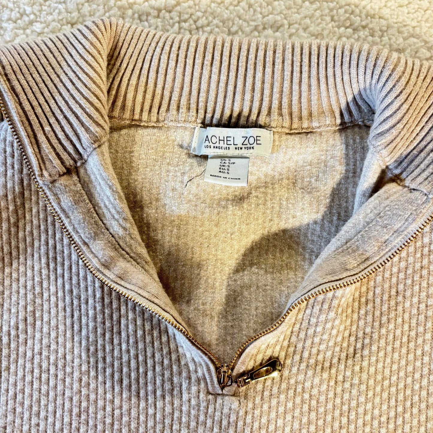 Rachel Zoe Cropped 1/4 Quarter Zip Sweater, Cream/Beige, Small Preppy Casual