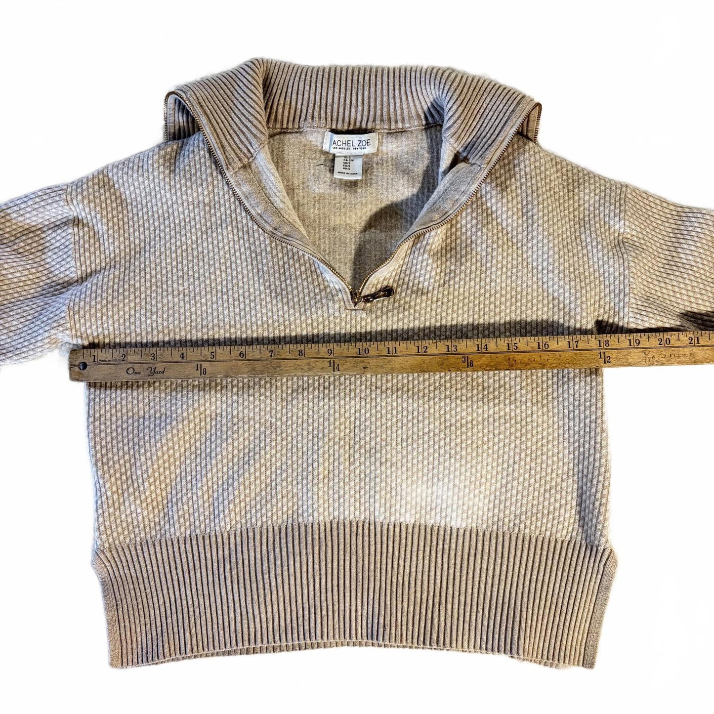 Rachel Zoe Cropped 1/4 Quarter Zip Sweater, Cream/Beige, Small Preppy Casual