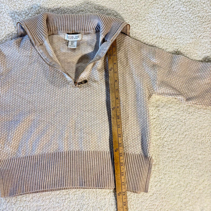 Rachel Zoe Cropped 1/4 Quarter Zip Sweater, Cream/Beige, Small Preppy Casual