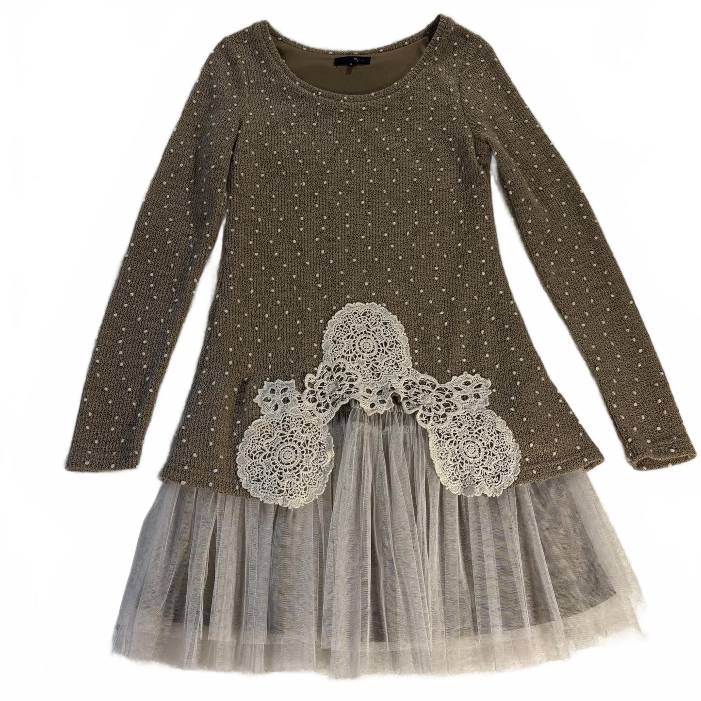 Ryu Ruffle Knit Dress size S Crochet Flowers Anthropologie Tulle Boho Whimsy