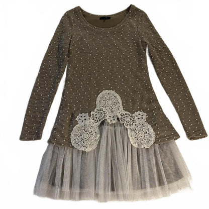 Ryu Ruffle Knit Dress size S Crochet Flowers Anthropologie Tulle Boho Whimsy