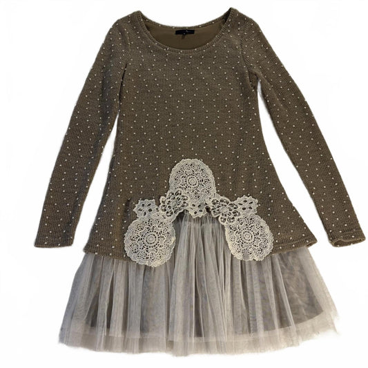 Ryu Ruffle Knit Dress size S Crochet Flowers Anthropologie Tulle Boho Whimsy