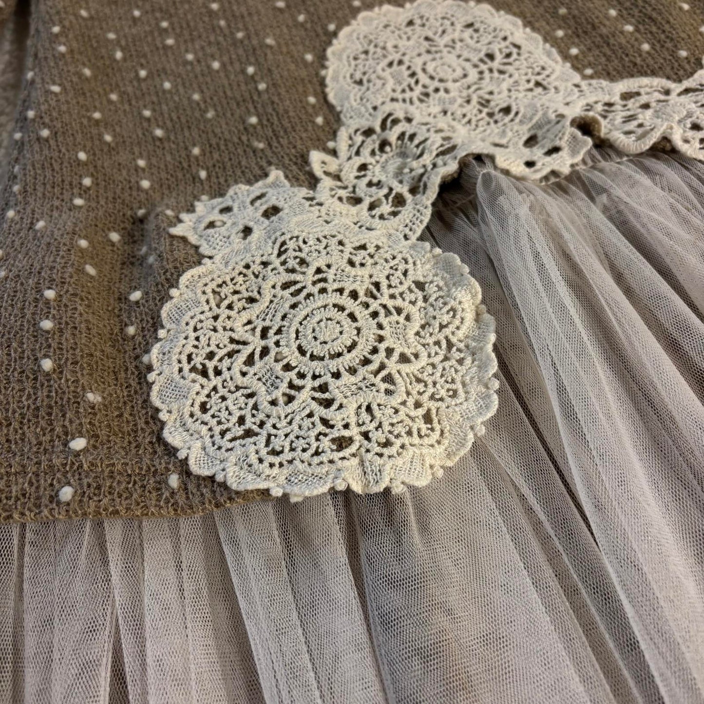 Ryu Ruffle Knit Dress size S Crochet Flowers Anthropologie Tulle Boho Whimsy