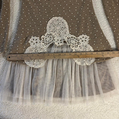 Ryu Ruffle Knit Dress size S Crochet Flowers Anthropologie Tulle Boho Whimsy