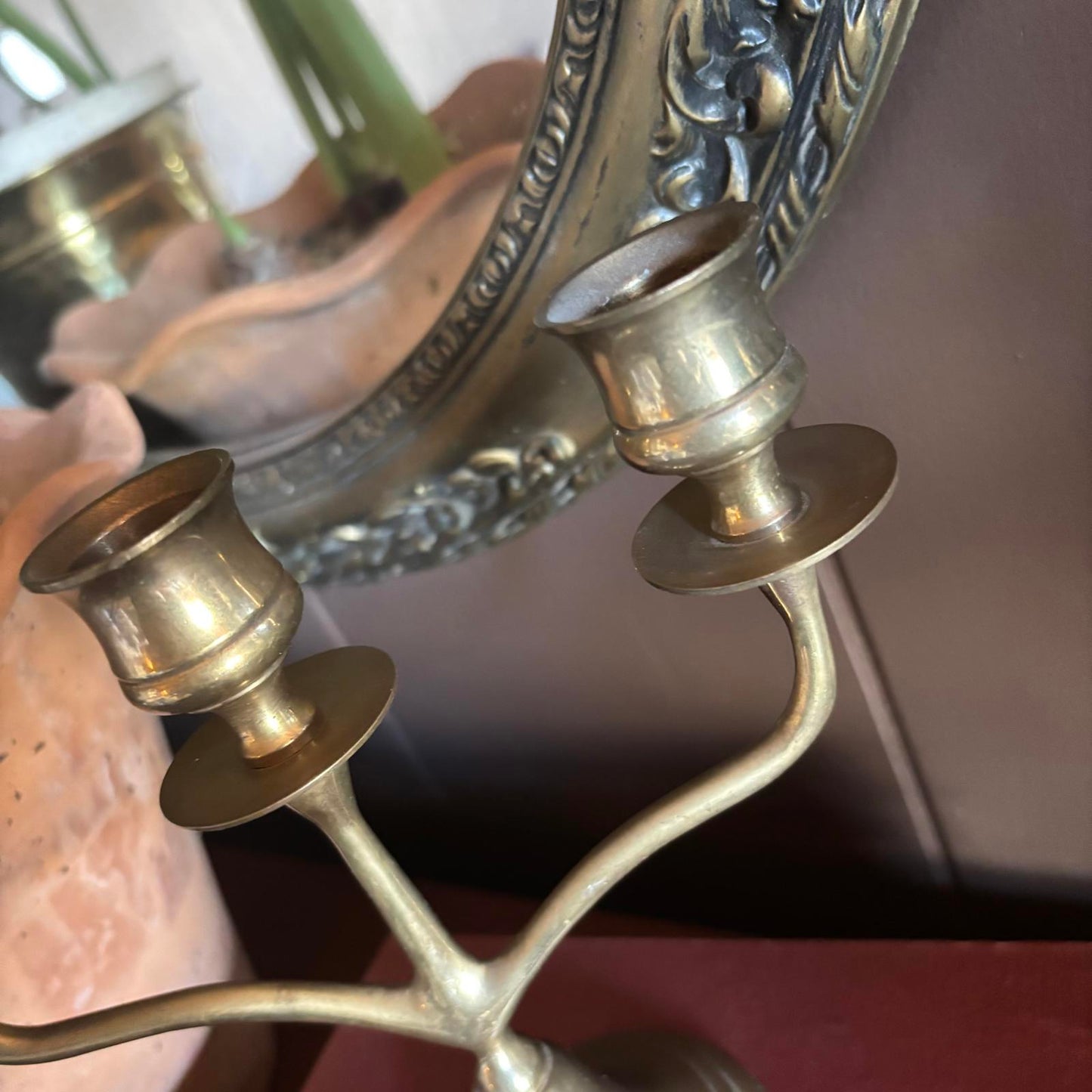 Vintage Brass Three-Arm Candelabra Candlestick