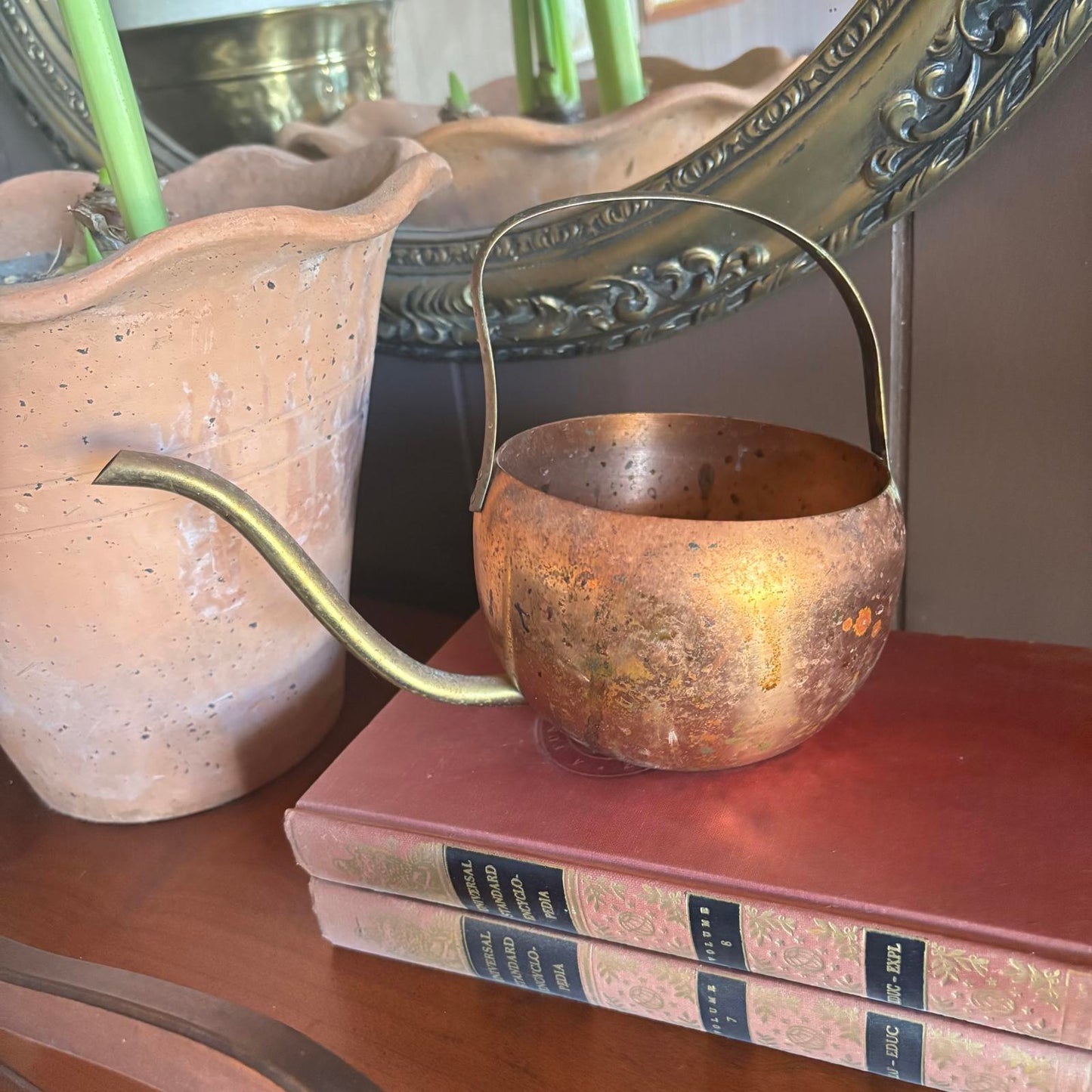 Vintage 70's Coppercraft Guild small Copper and Brass Watering Can Patina