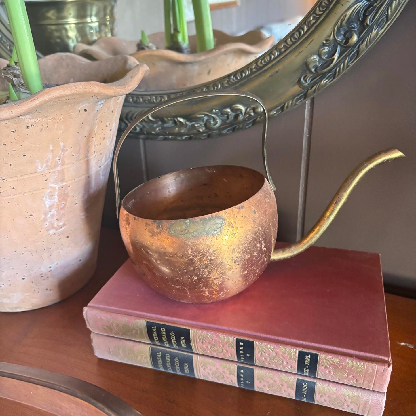 Vintage 70's Coppercraft Guild small Copper and Brass Watering Can Patina