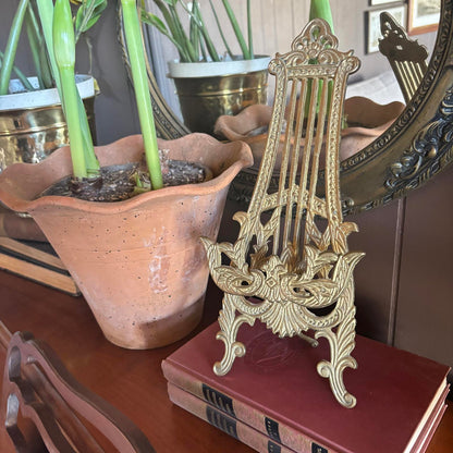 Vintage Ornate Brass Easel Display Stand Victorian Antique