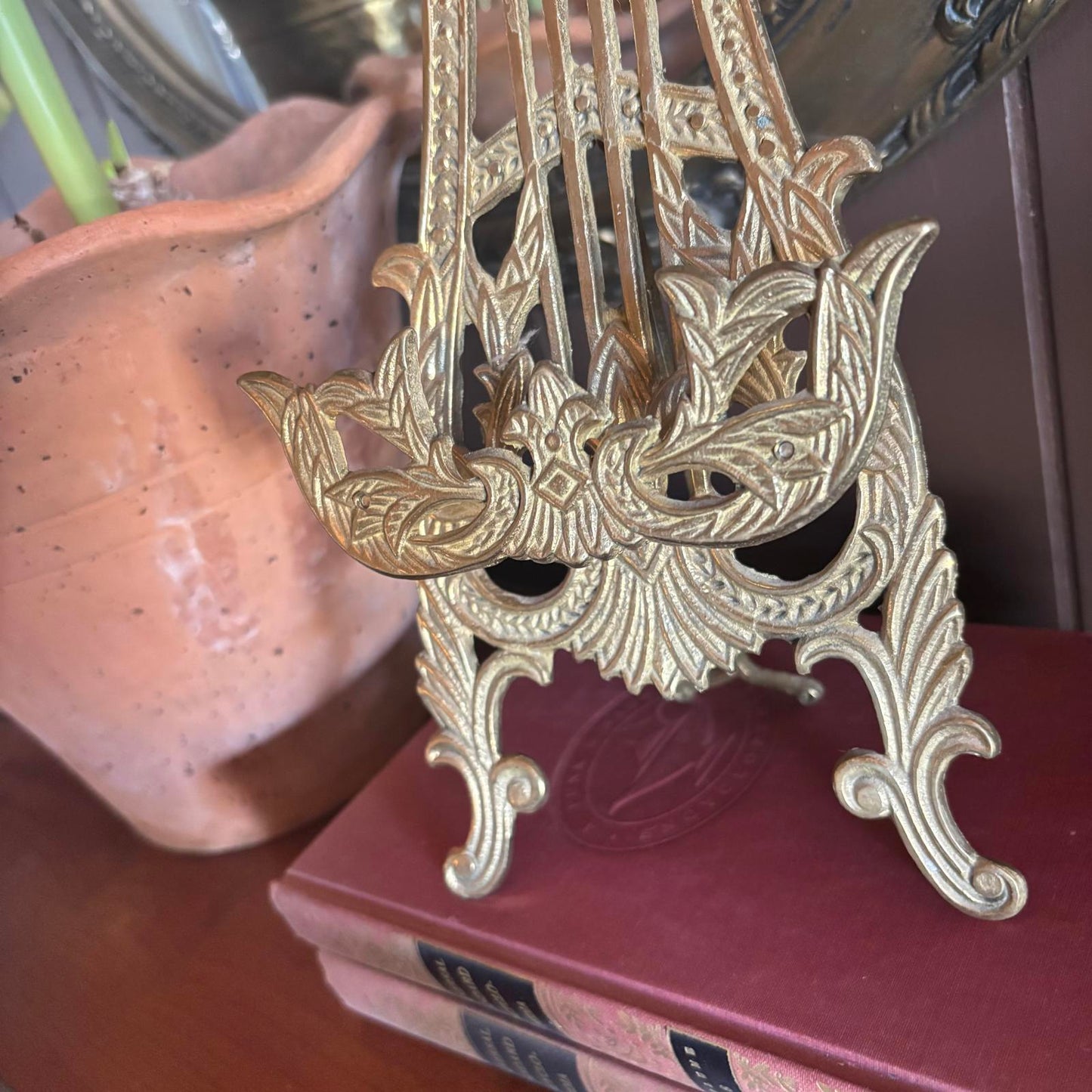Vintage Ornate Brass Easel Display Stand Victorian Antique