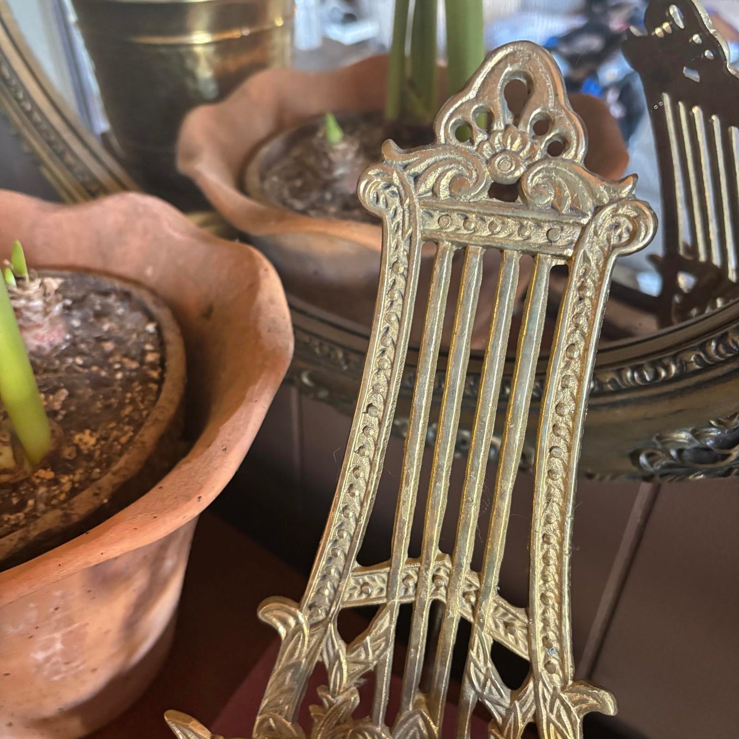 Vintage Ornate Brass Easel Display Stand Victorian Antique