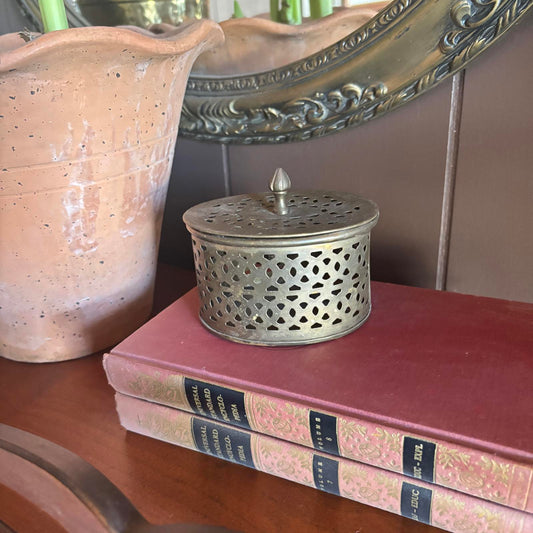 Vintage Pierced Brass Oval Box with Lid for Potpourri or Trinkets