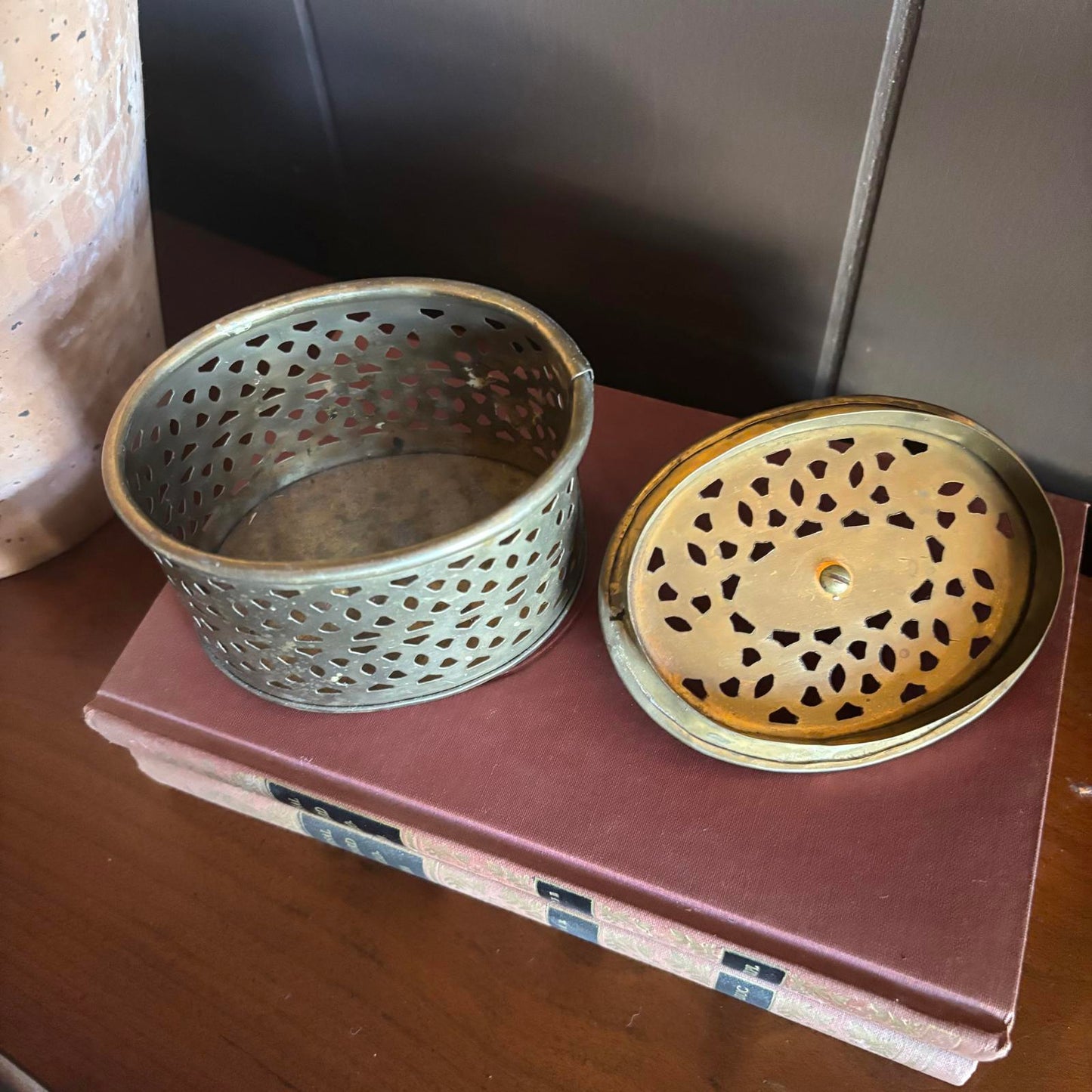 Vintage Pierced Brass Oval Box with Lid for Potpourri or Trinkets