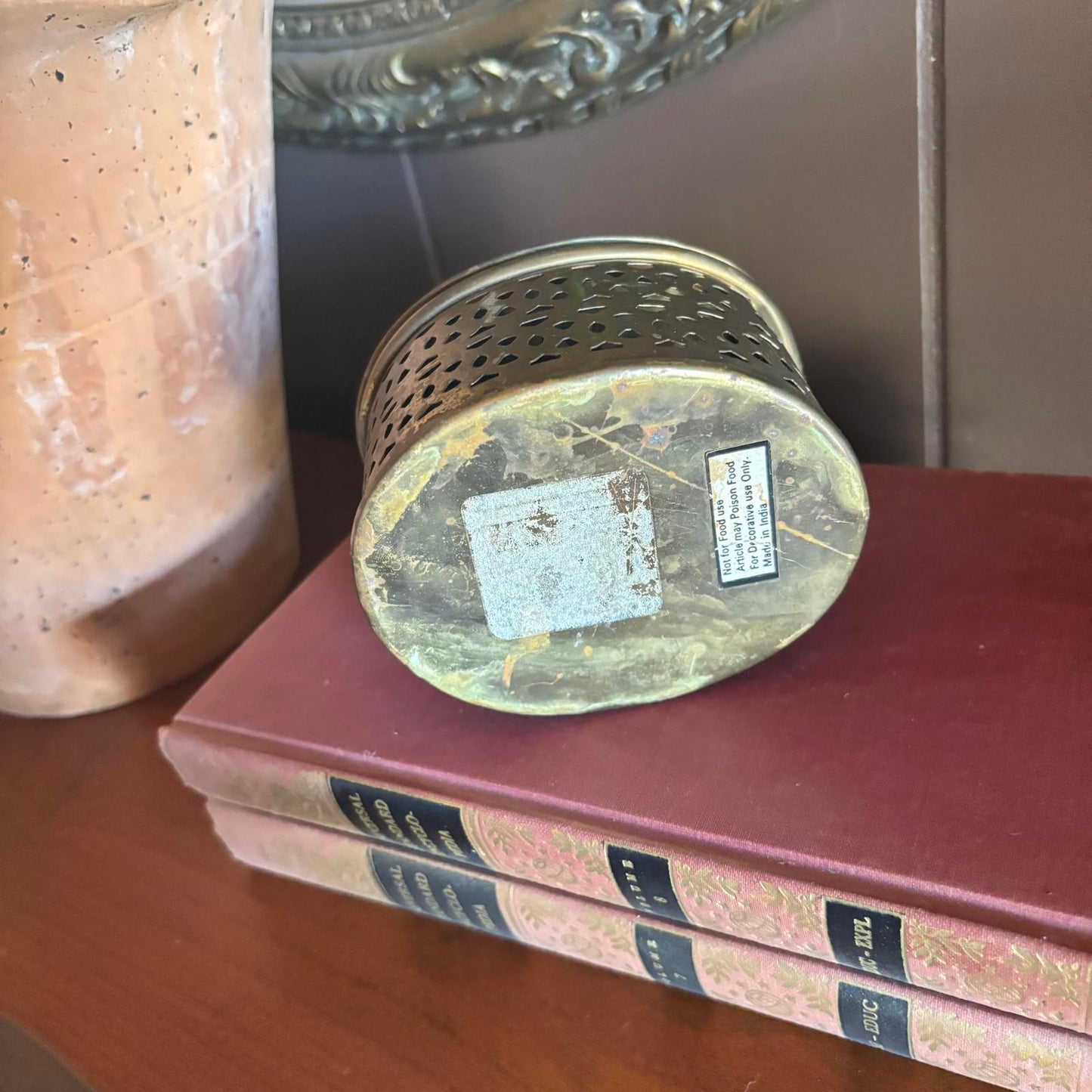 Vintage Pierced Brass Oval Box with Lid for Potpourri or Trinkets