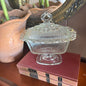 Vintage Indiana Glass Lace Edge Footed Candy Dish with Lid Depression Glass