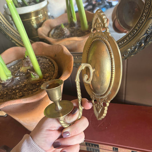 Vintage Ornate Brass Wall Sconce Candle Holder Patina Home Wall Decor