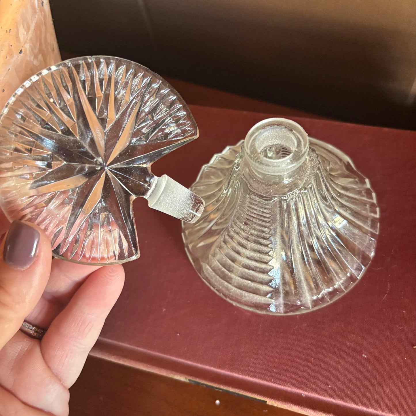 Vintage Art Deco Glass Perfume Bottle with Starburst Fan Stopper