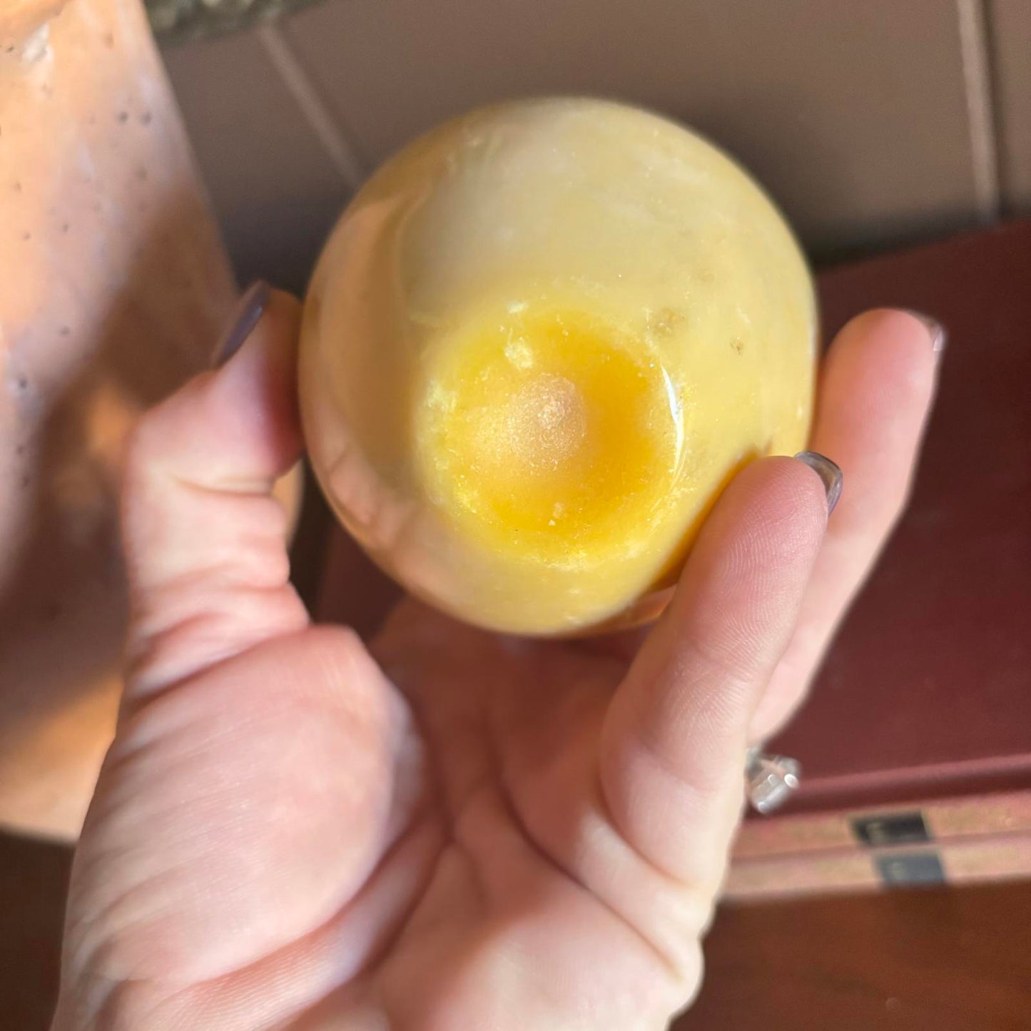 Vintage Polished Marble Apple Paperweight with Brass Stem & Leaf Antique