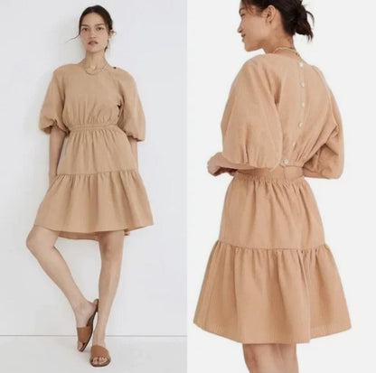 Madewell Seersucker Puff Short Sleeve Cutout Mini Peasant Dress Size XXL Women's