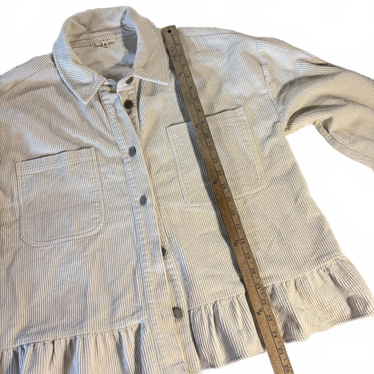 Jodifl Womens Cotton Blend Cream Corduroy Collared Shacket Size L Ruffles