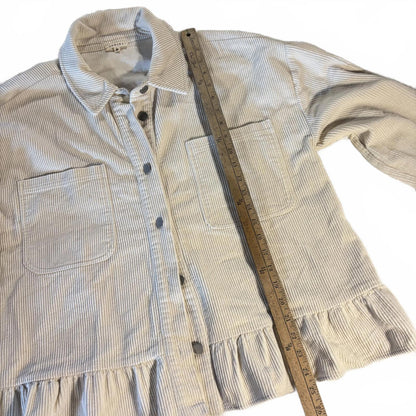 Jodifl Womens Cotton Blend Cream Corduroy Collared Shacket Size L Ruffles