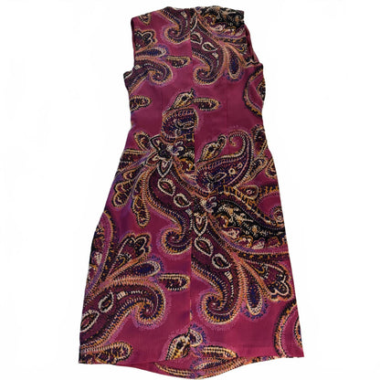 Lauren Ralph Lauren Dress Womens 6P Fuchsia Sleeveless Ruched Sheath Paisley