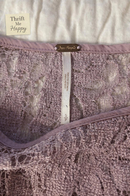 Free People Boho Lace Dress Small Lavender Tie Sleeve Romantic Mini