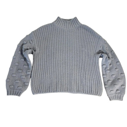 Moon & Madison Blue Puff Balloon Dot Sleeve Cropped Sweater Cozy Medium