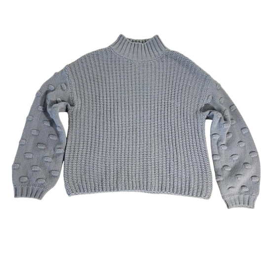 Moon & Madison Blue Puff Balloon Dot Sleeve Cropped Sweater Cozy Medium