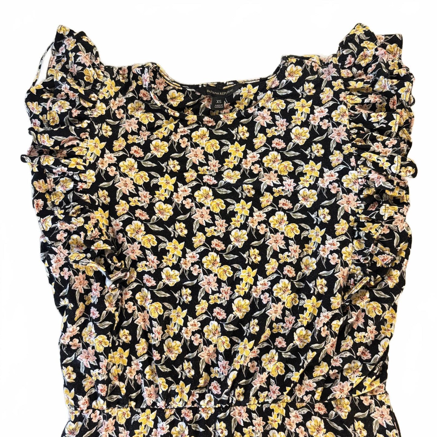 Banana Republic Flutter Sleeve Shift Dress Womens XS Floral Midi Fairy Cottage