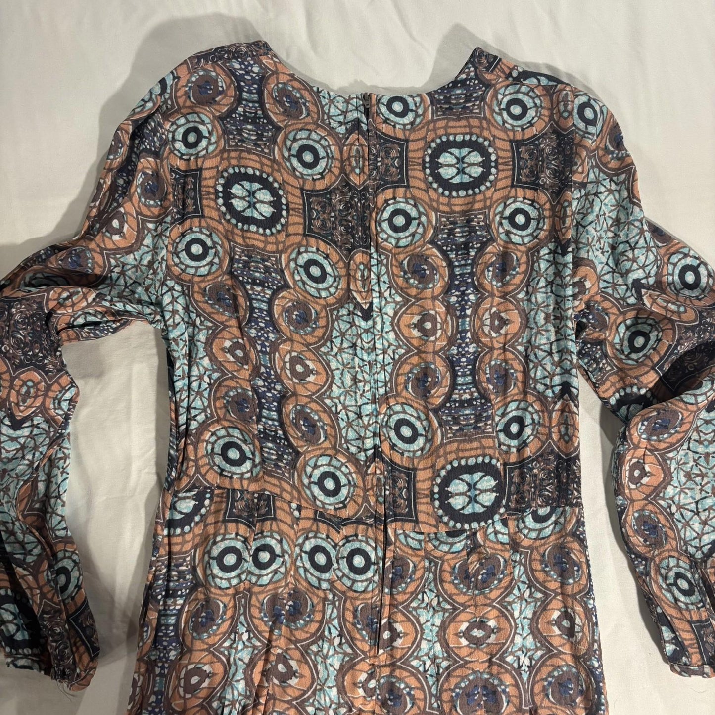 H&M 100% Viscose Maxi Long Sleeve Modest Dress - Tribal, Mosaic Pattern size 10