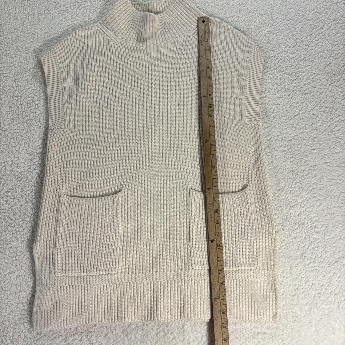 Banana Republic Cream Ribbed Cotton Blend Mock Neck Tunic Sweater Medium Classic