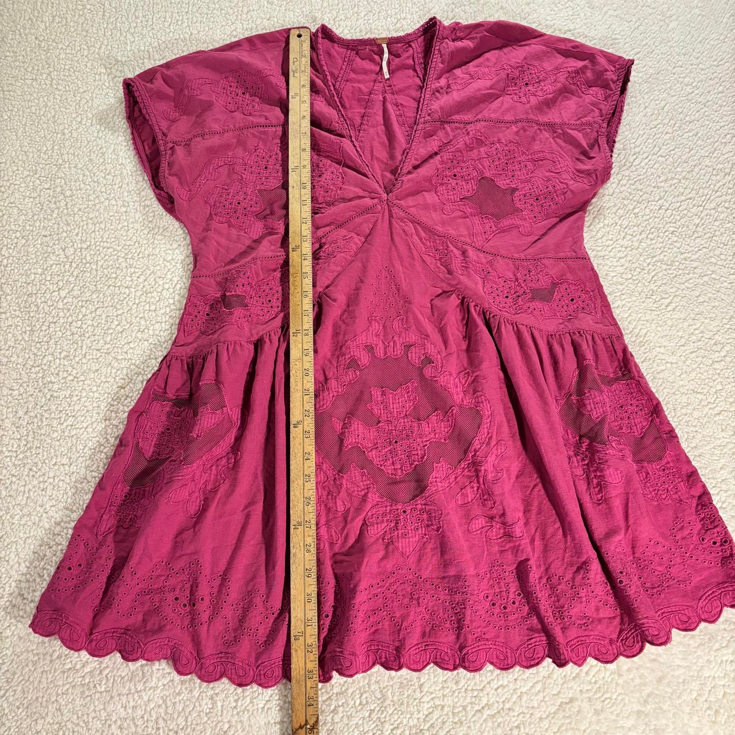 Free People Dress Womens Medium Lace & Eyelet Fuschia Pink Boho Festival Swing