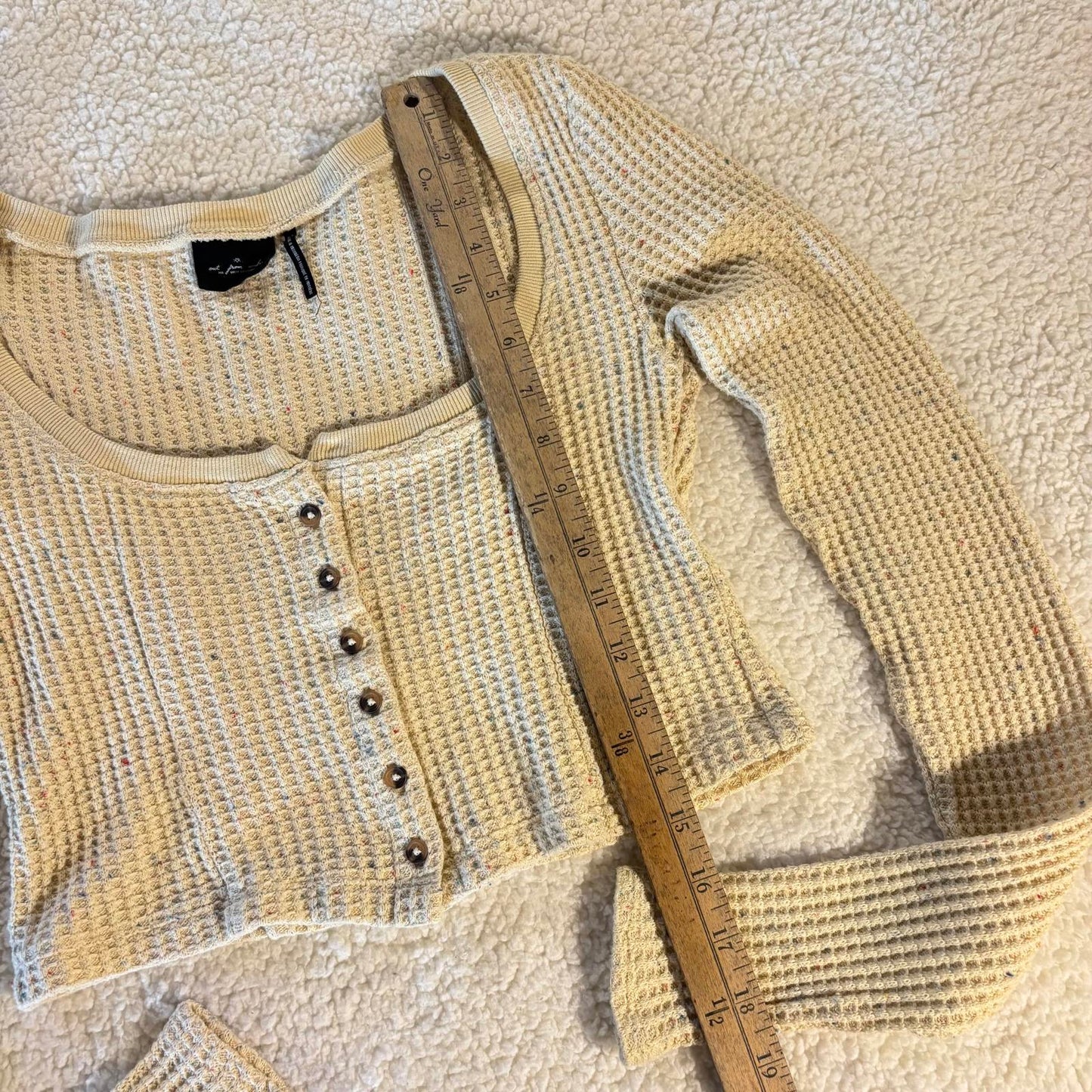 Urban Outfitters Out From Under Cream Confetti Waffle Cropped Top S Long Sleeve