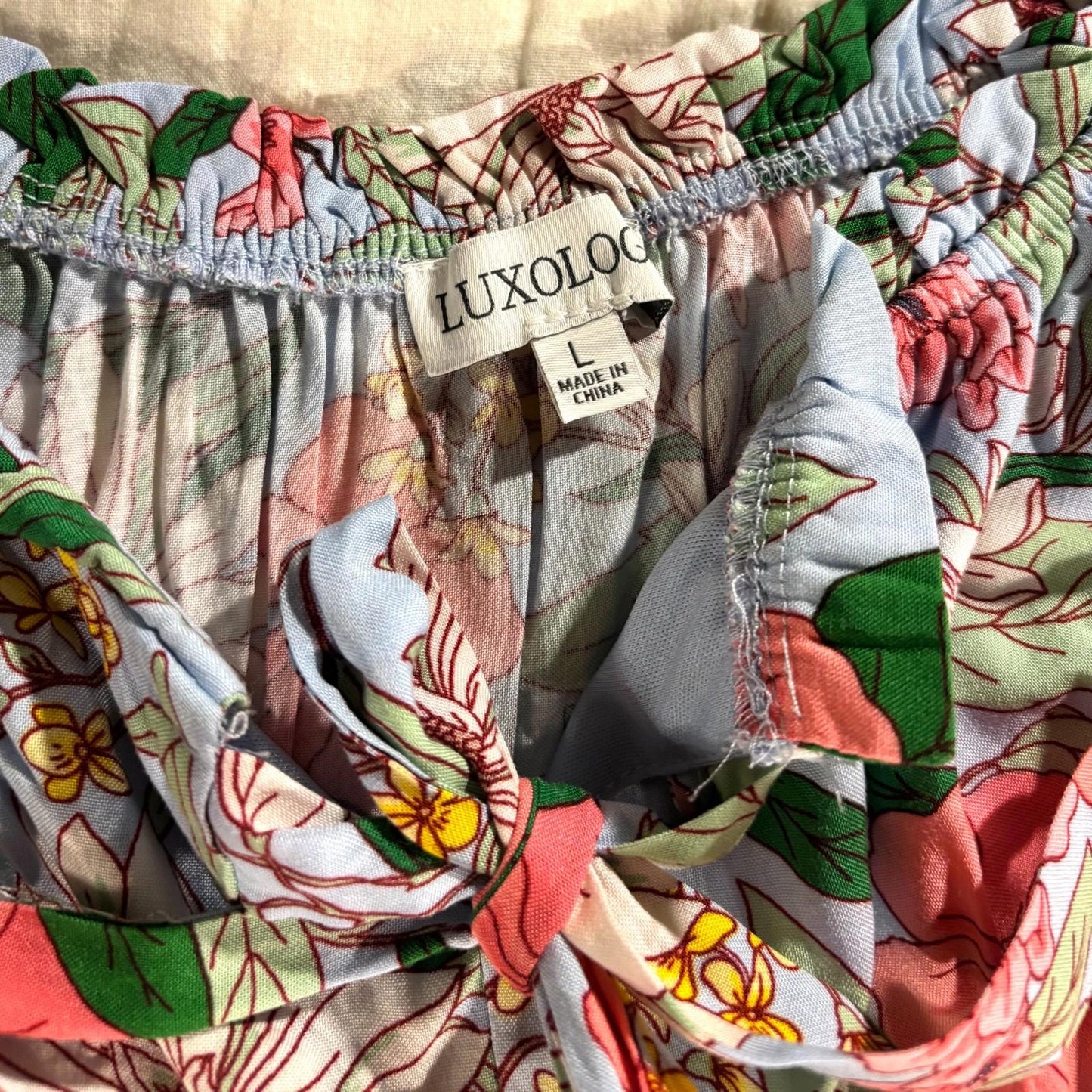 Luxology Bold Floral Summer Beach Dress - Size Large - Blue and Pink