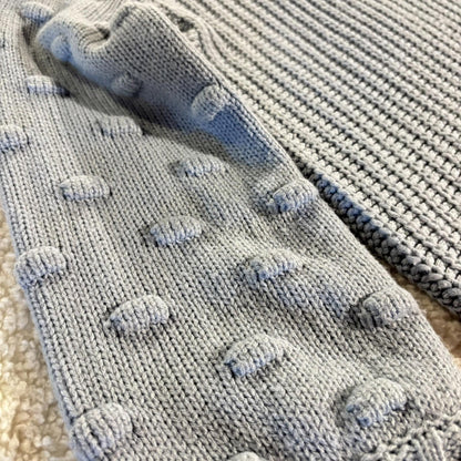 Moon & Madison Blue Puff Balloon Dot Sleeve Cropped Sweater Cozy Medium