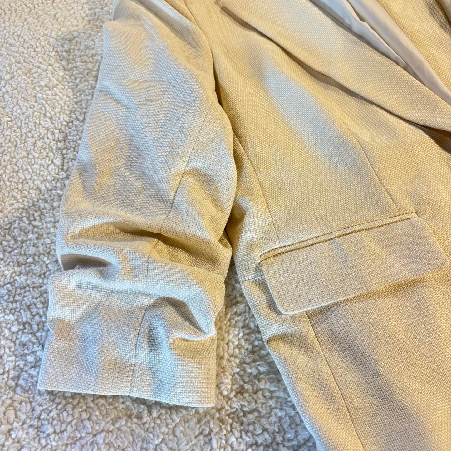 Women's H&M Tan/Cream 3/4-Sleeve Woven Open Front Blazer Size XL Preppy