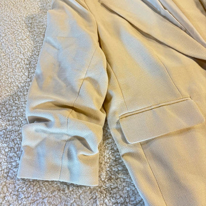 Women's H&M Tan/Cream 3/4-Sleeve Woven Open Front Blazer Size XL Preppy
