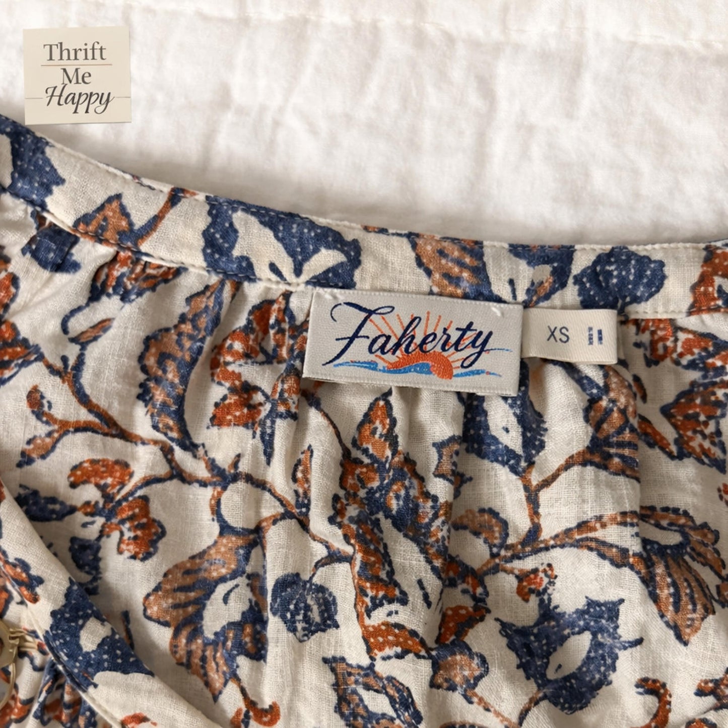 Faherty Women's Linen Tie Front Dress - Balloon Sleeves - Size XS - Floral