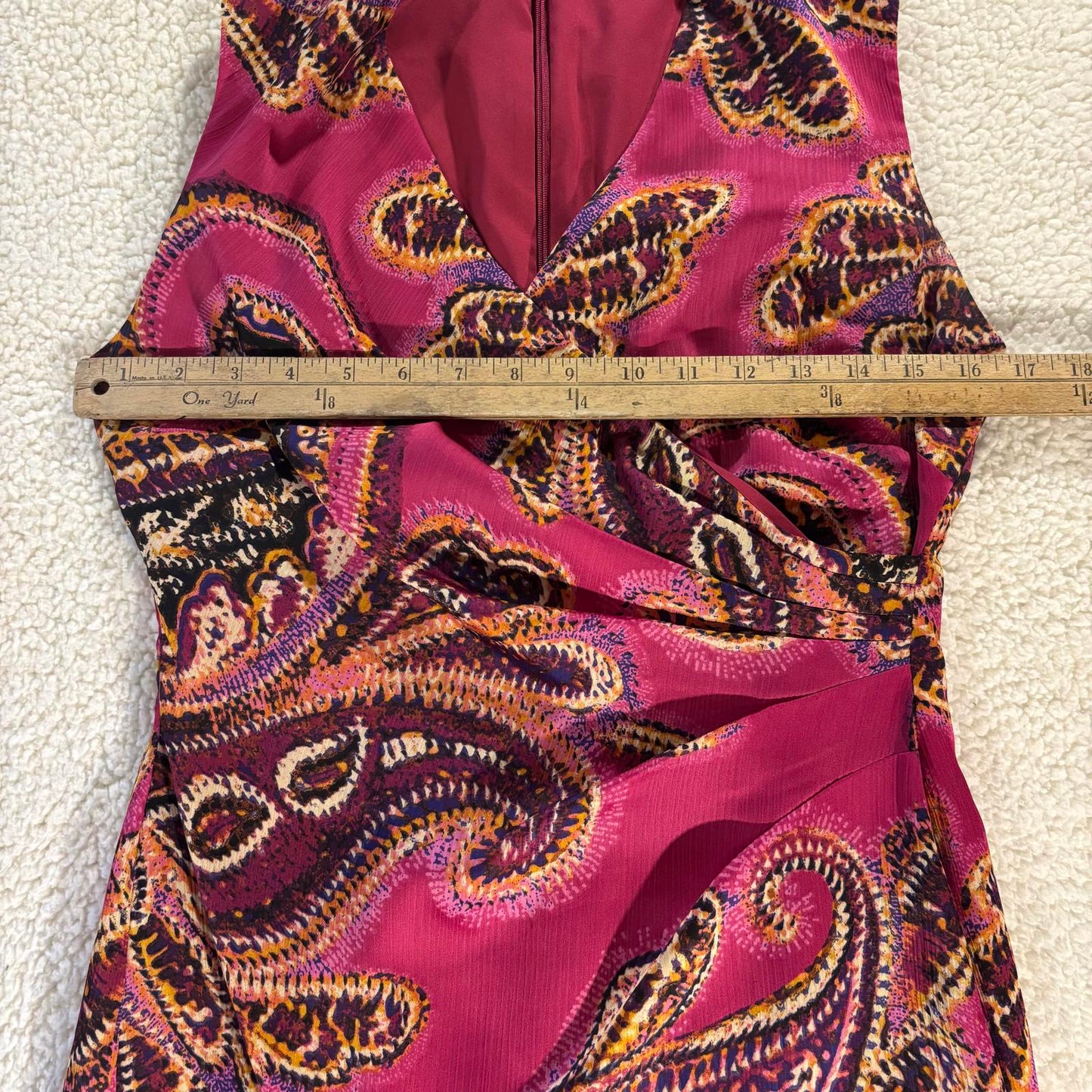 Lauren Ralph Lauren Dress Womens 6P Fuchsia Sleeveless Ruched Sheath Paisley