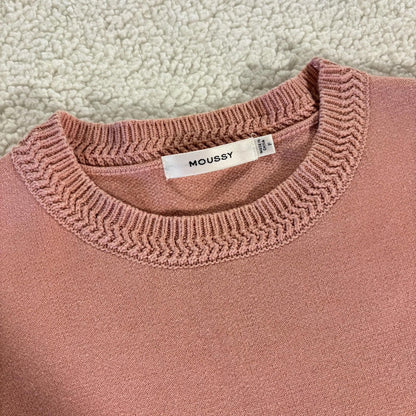 Moussy Cropped Pink Sweater One Size 3/4 Sleeve Classic Cozy Preppy