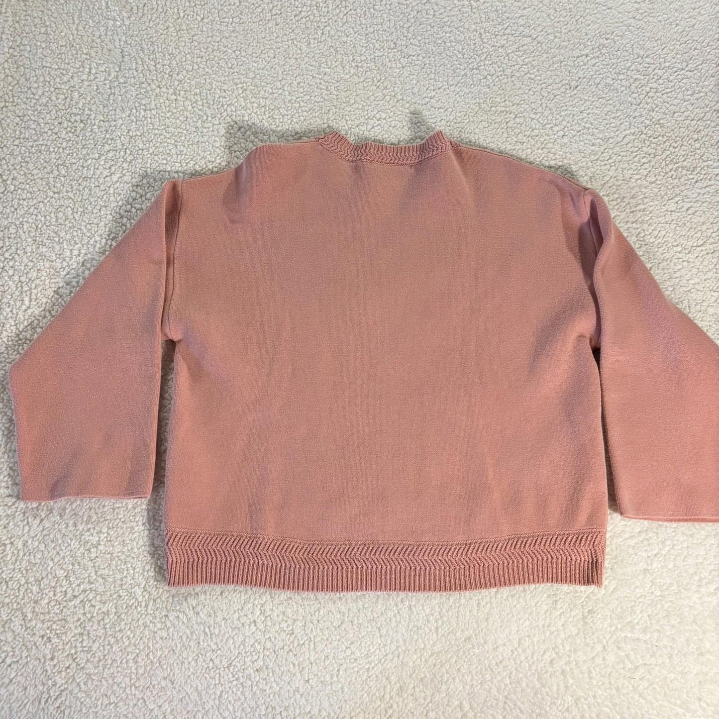 Moussy Cropped Pink Sweater One Size 3/4 Sleeve Classic Cozy Preppy