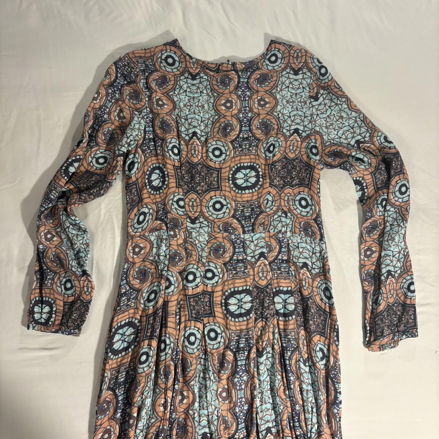 H&M 100% Viscose Maxi Long Sleeve Modest Dress - Tribal, Mosaic Pattern size 10