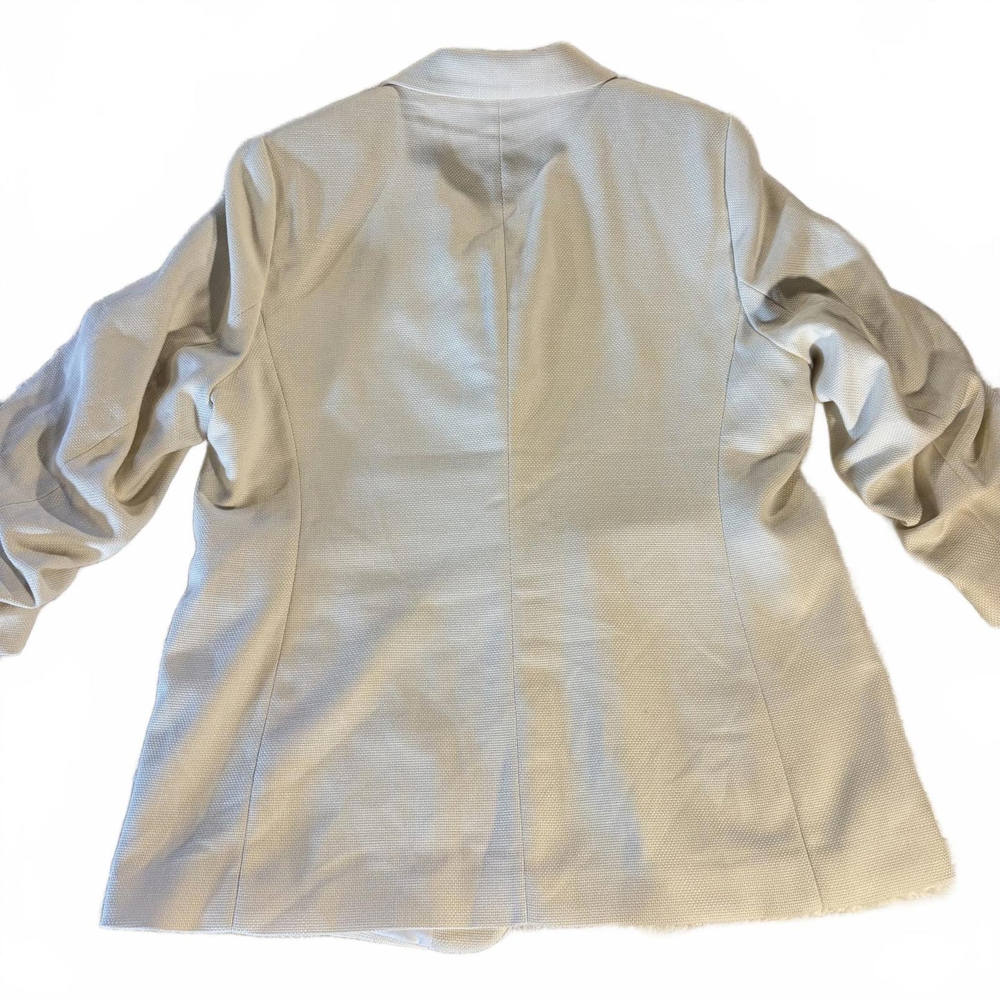 Women's H&M Tan/Cream 3/4-Sleeve Woven Open Front Blazer Size XL Preppy